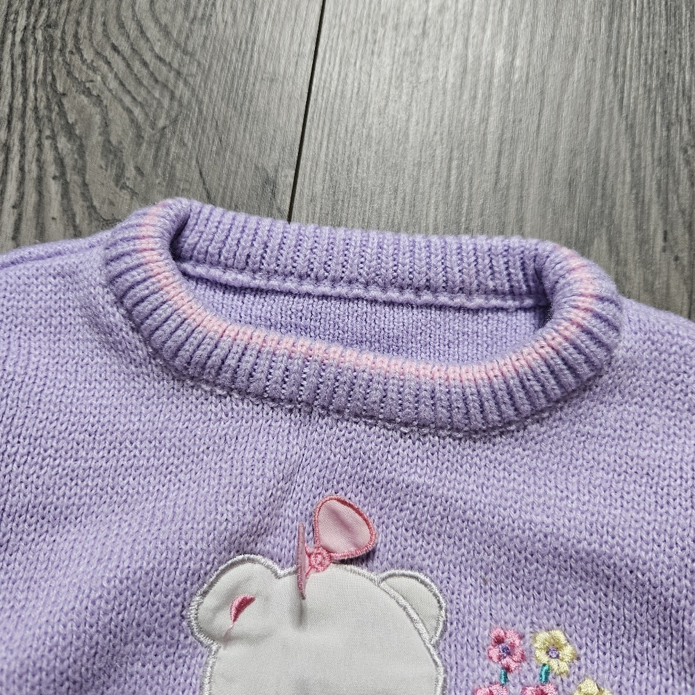 🔴 3/$8 Vintage Knit teddy Bear Embroidered Sweater- 18 months - Purple - Picture 6 of 8